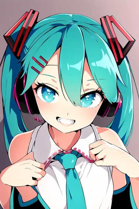 (best quality, masterpiece1.2), detailed,1girl, solo,looking at viewer,simple background, close-up, uwu,
standing ,smile ,detailed eyes , detailed face,realistic, adorable face , cute, hatsune miku, log eyelashes, teeth,hair ornament, necktie, headphones,
<lora:tottotonero-15:1>,<lora:beautifulDetailedEyes:0.5>,elbow hand out of frame