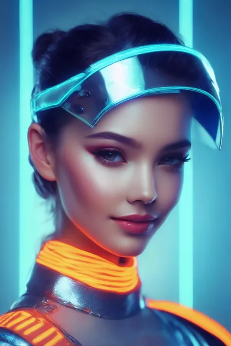((Masterpiece, best quality)),photography, detailed skin, realistic, photo-realistic, 8k, highly detailed, full length frame, High detail RAW color art, diffused soft lighting, shallow depth of field, sharp focus, hyperrealism, cinematic lighting,smiling,
edgFut_clothing, a woman in a futuristic outfit with a futuristic headpiece,((neon, electric circuit)),visor ,wearing edgFut_clothing
<lora:edgFuturisticXL:0.9>