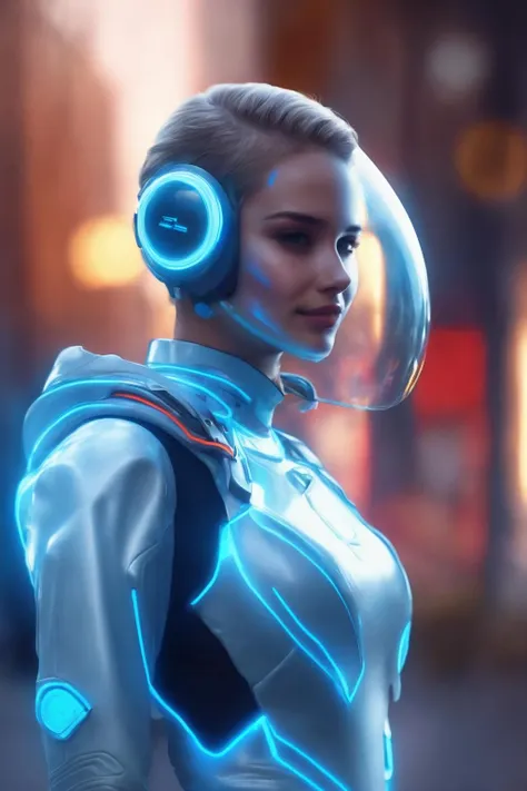 ((Masterpiece, best quality)),photography, detailed skin, realistic, photo-realistic, 8k, highly detailed, full length frame, High detail RAW color art, diffused soft lighting, shallow depth of field, sharp focus, hyperrealism, cinematic lighting,smiling,
edgFut_clothing, a woman with a blue face and a clear helmet ,wearing edgFut_clothing and [futuristic headpiece|visor] ,wearing edgFut_clothing, neons, electric circuits,((power suit))
 <lora:edgFuturisticXL:0.9>