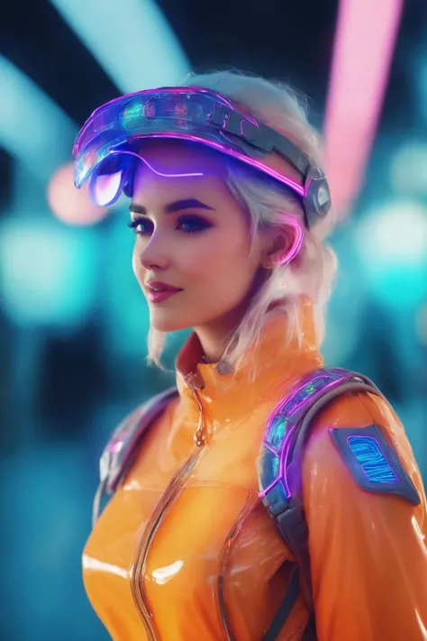 ((Masterpiece, best quality)),photography, detailed skin, realistic, photo-realistic, 8k, highly detailed, full length frame, High detail RAW color art, diffused soft lighting, shallow depth of field, sharp focus, hyperrealism, cinematic lighting,smiling,
edgFut_clothing, a woman in a futuristic outfit with a futuristic headpiece,((neon, electric circuit)),visor ,wearing edgFut_clothing
<lora:edgFuturisticXL:0.9>