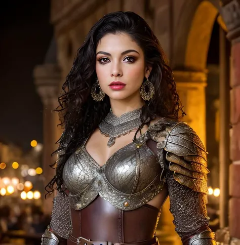 (masterpiece:1.2), (best quality,:1.2), 8k, HDR, ultra detailed, ((photorealistic)), perfect anatomy, professional light, cinematic lighting, fashion photography, ambient lighting,<lora:detail_slider_v4:3>, (Teri Weigel) as a (female warrior), beautiful face, earrings, dark makeup, long and messy hair, ((full body shot)), wearing intricate leather and chainmail armor, FanAm, MetAr, <lora:Armor-10:0.3>, <lora:MetalArmor-10:0.3>, castle background, epiCPhoto