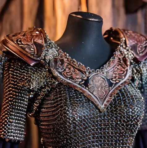 (masterpiece:1.2), (best quality,:1.2), 8k, HDR, ultra detailed, ((photorealistic)), perfect anatomy, professional light, cinematic lighting, fashion photography, ambient lighting,<lora:detail_slider_v4:3>, a female warrior, earrings, dark makeup, long and messy hair, tiara, ((upper body shot)), wearing intricate leather and chainmail armor, FanAm, MetAr, <lora:Armor-10:0.7>, <lora:MetalArmor-10:0.8>, epiCPhoto