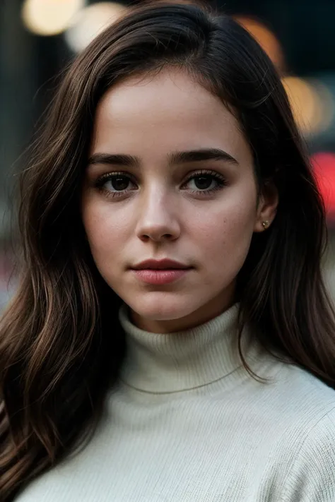 photo of (abapt1sta-135:0.99), a woman, perfect hair, posing seductively, (modern photo, turtleneck), (closeup portrait), jewelry, 24mm, (analog, cinematic, film grain:1.3), (outside of Berghain Panorama Bar, nighttime, gritty), ((detailed eyes)), (epicPhoto), (color picture:1.1)
