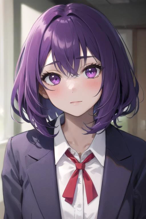 high definition, ravdc,( 1 girl, grey skin, purple hair:1.2), school girl outfit <lora:ravdc-guy-v2:0.85>