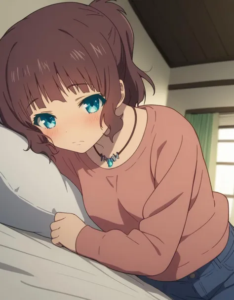 score_9, score_8_up, score_7_up, source_anime,
akarisakishima, <lora:akari-sakishima-s1-ponyxl-lora-nochekaiser:1>,
akari sakishima, short hair, blue eyes, brown hair, ponytail,
jewelry, pants, necklace, denim, collarbone, long sleeves,
indoors, bed, bed room, on side, blush, drunk,
looking at viewer, cowboy shot, dutch angle, solo,