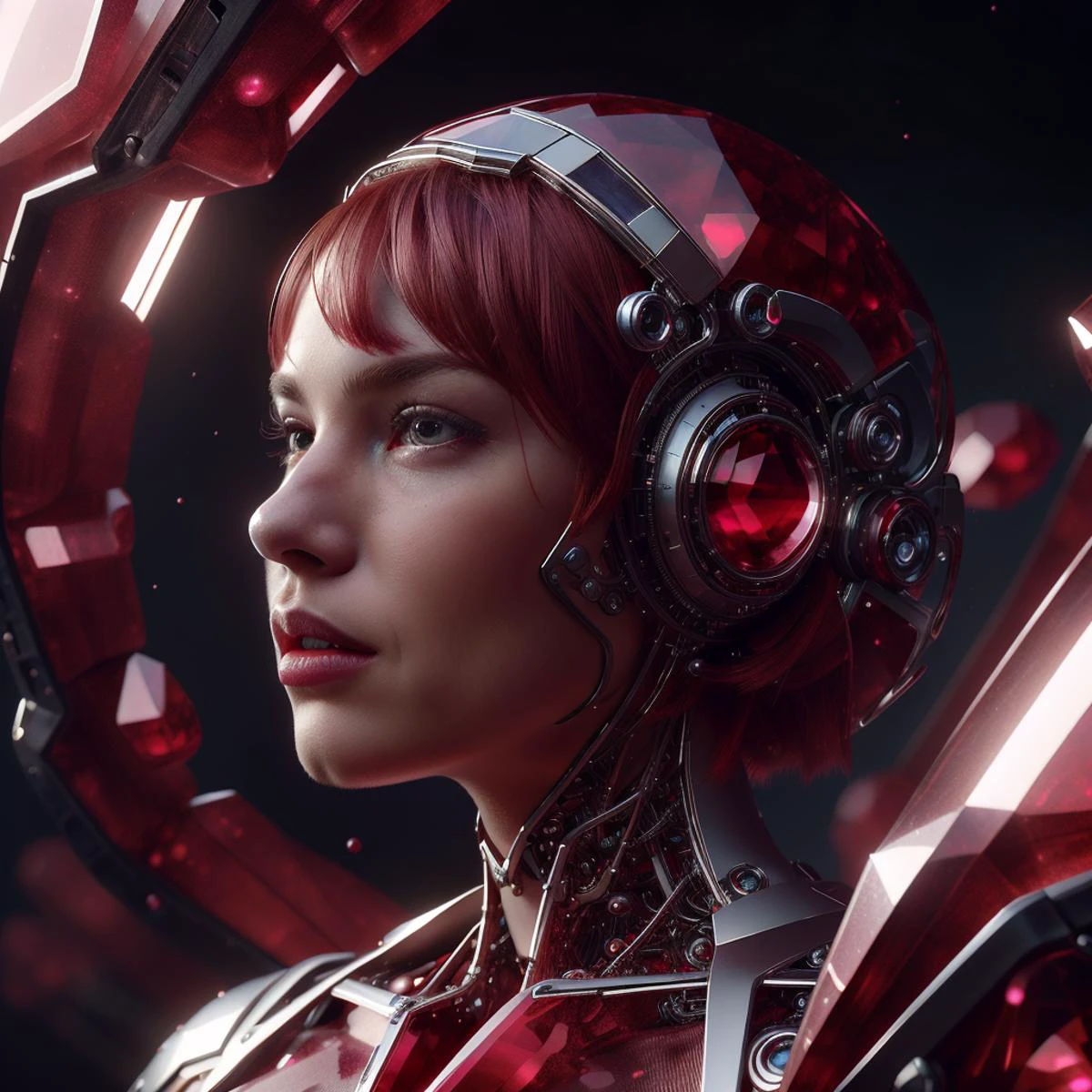 <lora:GemTech-22:1>, gemtech , scifi, elegant , inner details , internal reflections , (ruby),
1girl, bob cut, red hair,