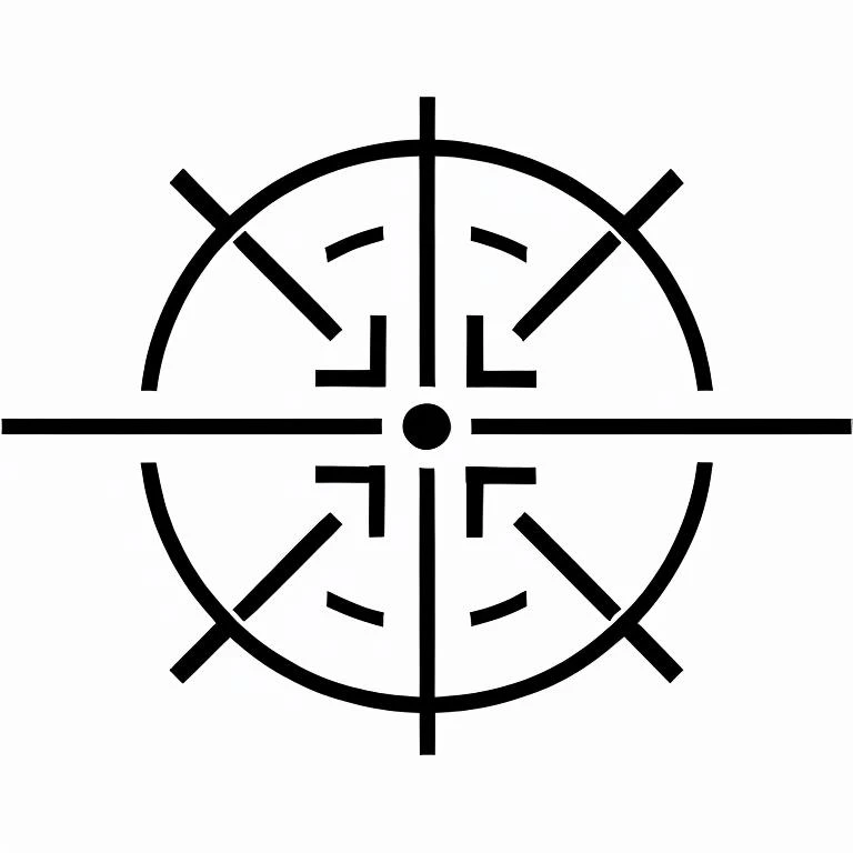 nvjobaim, crosshair, aim, crosshaired sight scope, in a circle, white background, intricate, complicated, black and white