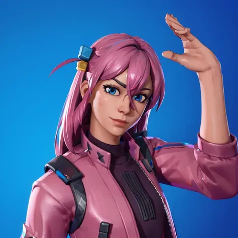 masterpiece, best quality, highres, <lora:FortSketcherAlpha:0.7>, caustics, (blue background), (glossy:0.56), (artstation:0.81), unreal engine, fortnite, detailed face, detailed eyes, from front, looking at viewer, portrait, close up,
<lora:gotou_hitori_v1:0.71>, gotou1, gotou hitori, solo, pink jacket, track jacket, bangs, hair between eyes, long sleeves,