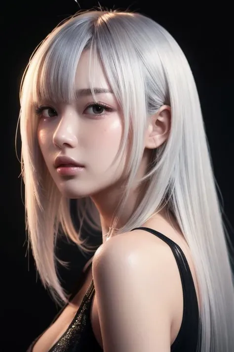 Gal、Korean Beauty、Swimwear、front、Looking up angle、Straight Hair、Very large breasts、Silver Hair、Textured skin, High resolution,High-resolution model,