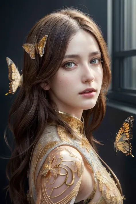 8k portrait of beautiful cyborg with brown hair, intricate, elegant, highly detailed, majestic, digital photography, art by artgerm and ruan jia and greg rutkowski surreal painting gold butterfly filigree, broken glass, (masterpiece, sidelighting, finely detailed beautiful eyes: 1.2), hdr, (detailed background window to a new dimension, plants and flowers:0.7) <lora:more_details:0.5> infinity, infinite symbol,