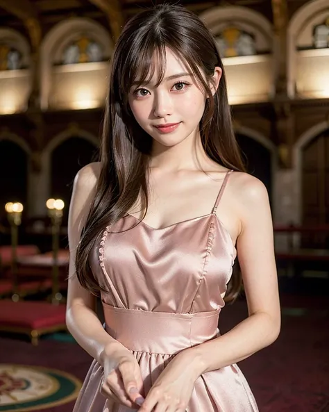 best quality, face focus, soft light, (depth of field) ,ultra high res, (photorealistic:1.4), RAW photo,
(upper thigh:1.4) ,(from front) ,Europe , cinematic lighting
1japanese girl, solo, cute, (shy, smile:1.1), (brown eyes), detailed beautiful face, (midi_hair),
(The Great Hall of a European Castle:1.2), walking,
(burgundy formal long dress:1.4) <lora:japaneseDollLikeness_v10:0.2>