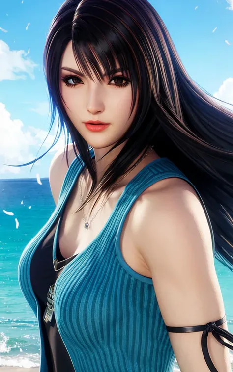 <lora:Rinoa:0.8>, rinoa, blue duster, blue wristbands, half body, windy, wind