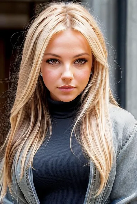 beautiful woman (JGbr1tsp:.99),(masterpierce, photorealistic, best quality, 8k, dslr, absurdres,award winning photo, extremely detailed, amazing, fine detail, extremely detailed eyes and face),Closeup portrait of a classy woman, looking at viewer, wearing a (jumpsuit:1.2), in New York City , standing,
