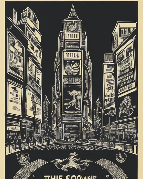 drckgrfk style image of time square, <lora:dreamlookai_stable-diffusion-v1-5_step_2200_b53ad249_lora [drckgrfk style]:1.1> , linoleum cut, block print, (contrast:1.2)