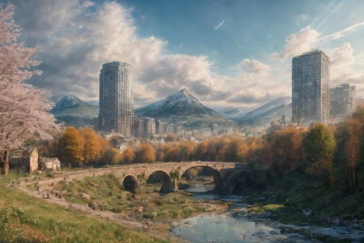 (RAW photo, 8k uhd, Analog style, Masterpiece, Best Quality, Highres:1.4), (dramatic, cinematic:1.2), BREAK,
shot of colorful hyperdetailed fantastic fantasy mysterious magic landscape, above clouds, (medieval elven fantasy (village:1.35), (steampunk:1.05) (peasant:1.15) (robots:1.1) (crowd:1.35), playing (little steampunk (girl:1.25):1.1), (farm:1.31), (lake, (river:1.14):1.15), (bridges:1.4), (waterfalls:1.35), (boat:1.4), (dock:1.1), (cliff:1.35), road, (green:1.05) valley, (flowers:1.2), (maple trees:0.65), (green:1.05) (fields:1.3), (fences:1.3), (snowy:1.17) (pines:1.1), (pink:1.0) (flowering tree:1.12):1.22), BREAK,
((mountains:1.22), (futuristic:1.15) (overgrown:1.27) (skyscrapers:1.53) (ruins:1.35), (market, water wheel, castle:1.14), (colorful houses:1.2), birds, stairs, spaceport, ((bright morning sun daylight:1.05) rainbow pure (blue:1.05) sky, glowing:1.05), starry, crescent, meteor, ((fluffy cloud:1.2), godrays, light particles:1.05), various seasons, steam, smokes:1.2), BREAK,
(photorealistic:1.2), (intricate:1.3), (light theme:1.3), (inspiring joyful atmosphere:1.2), (fabulous, fantasy, mysterious, science fiction, post-apocalypse, incredible, amazing, happy, sunny, pastoral:1.2), (hyperdetailed, absurdres:1.2), (colorful, saturated:1.4), colorful lighting, BREAK,
<lora:more_details:1>,