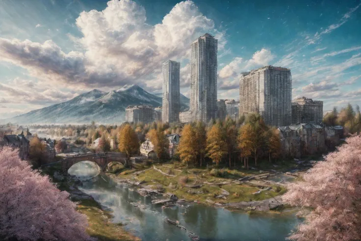 (RAW photo, 8k uhd, Analog style, Masterpiece, Best Quality, Highres:1.4), (dramatic, cinematic:1.2), BREAK,
shot of colorful hyperdetailed fantastic fantasy mysterious magic landscape, above clouds, (medieval elven fantasy (village:1.35), (steampunk:1.05) (peasant:1.15) (robots:1.1) (crowd:1.35), playing (little steampunk (girl:1.25):1.1), (farm:1.31), (lake, (river:1.14):1.15), (bridges:1.4), (waterfalls:1.35), (boat:1.4), (dock:1.1), (cliff:1.35), road, (green:1.05) valley, (flowers:1.2), (maple trees:0.65), (green:1.05) (fields:1.3), (fences:1.3), (snowy:1.17) (pines:1.1), (pink:1.0) (flowering tree:1.12):1.22), BREAK,
((mountains:1.22), (futuristic:1.15) (overgrown:1.27) (skyscrapers:1.53) (ruins:1.35), (market, water wheel, castle:1.14), (colorful houses:1.2), birds, stairs, spaceport, ((bright morning sun daylight:1.05) rainbow pure (blue:1.05) sky, glowing:1.05), starry, crescent, meteor, ((fluffy cloud:1.2), godrays, light particles:1.05), various seasons, steam, smokes:1.2), BREAK,
(photorealistic:1.2), (intricate:1.3), (light theme:1.3), (inspiring joyful atmosphere:1.2), (fabulous, fantasy, mysterious, science fiction, post-apocalypse, incredible, amazing, happy, sunny, pastoral:1.2), (hyperdetailed, absurdres:1.2), (colorful, saturated:1.4), colorful lighting, BREAK,
<lora:more_details:1>,