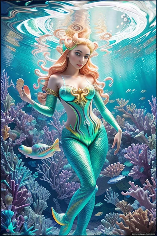 russian elf woman with rainbow subsurface scattering in a short pearlescent low cut tight fitting dress on a moonlit night in a coral reef, (photograph:1.3), (masterpiece:1.1), front lit, golden hour, (colouring book:1.2) , (monochrome:0.9), (high contrast:1.0),(cuttlefish:1.3), (mermaid:1.2), by Jeremiah Ketner