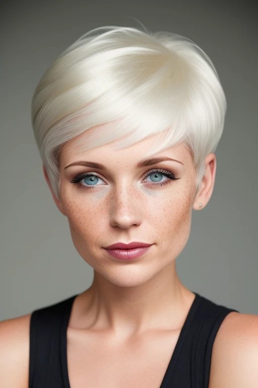 woman 30s (freckles:0.8) photograph hairstyle pixie