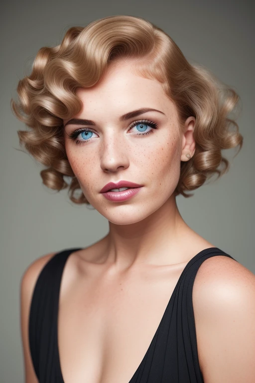 woman 30s (freckles:0.8) photograph hairstyle short curls