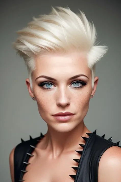 woman 30s (freckles:0.8) photograph hairstyle spiky