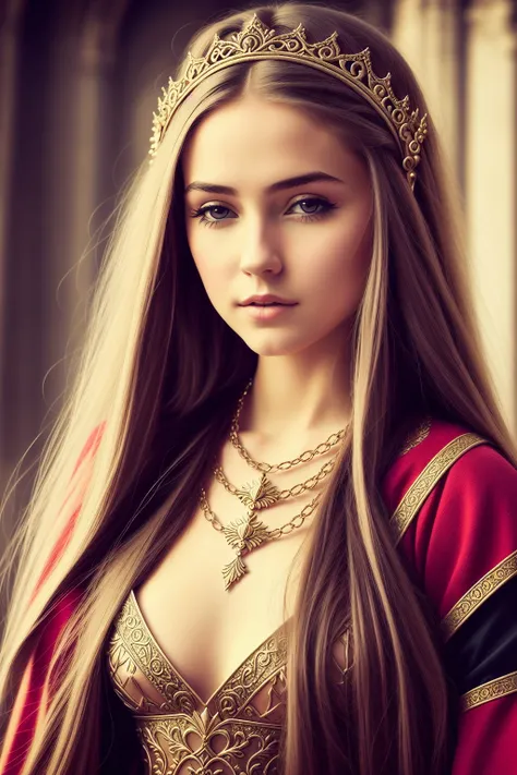 fantasy girl in medieval costume, long hair, high resolution, detailed, close up, raw photo, intricate dress, portrait, sharp re