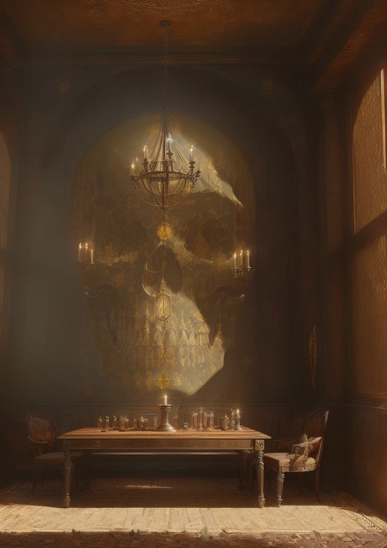 analog style, DSLR Photo (plunging view) photorealist digital painting of a beautiful (sawed-top human skull AND drinking vessel:1.3) set on an (elaborate golden stem:1.3) , inlaid in gold and ruby, emerald and sapphire jewels, filled with (blood), on a medieval oak table engraved with kabbalistic (glowing sigils), near a lit candle, jewels, magic, ominous, gorgeous , masterpiece, (insanely detailed), best quality, extremely detailed, UHD 8k, octane render, ray tracing, award winning photography, Photorealistic, stunning environment, trending on artstation, trending on CGsociety, Intricate environment, High Detail, dramatic, subdued colors, darkness, dramatic lighting, art by greg rutkowski and by moebius and by antoine mucha, analog style, (medieval:1.3), (grit:1.3), (decay:1.3),(dirt:1.3), (darkness:1.3) (neglect:1.2) RFKTR_sinetempore