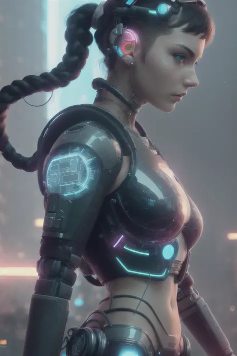 Cyberpunk, technology, girl, future fantasy, tattoo, 8k, high quality, bionics, cg art