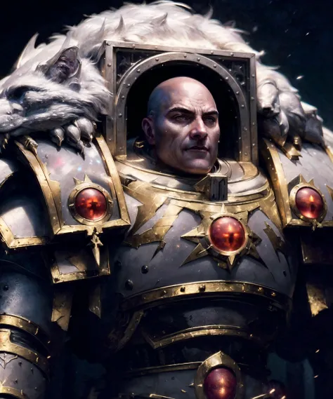 epic midbody portrait of (horus:1.1), wearing (white armor:1.3), (white wolf pelt:0.8), fur trim, holding a (glowing steel sword:1.2),
young male, attractive, handsome face, (bald:1.1), smiling, light smile, textured skin, remarkable detailed pupils, realistic dull skin noise, visible skin detail, skin fuzz, dry skin,
indoors, bright lighting, gothic cathedral in the blurry background, epic lighting, ambient lighting,
High Detail, film photography, RAW candid cinema, 16mm, Hyperdetailed, analog style, detailed skin, matte skin, soft lighting, subsurface scattering, high quality, highres, absurdres, best quality,
<lora:Horus MK1 by CARAXES:0.8> <lora:more_details:0.5> <lora:Elixir:0.5>