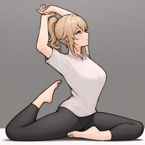 score_9, score_8_up, score_7_up, score_6_up, score_5_up, score_4_u, wallpaper, masterpiece,
yujia pose,stretch,arms up,sitting,full body,profile,split,from side,feet,
jean from genshin, black yoga_pants , white shirt, barefoot, shirt outside,
<lora:XL_yujia(pony):1.1>, sharp,