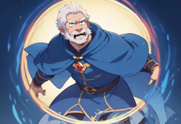 score_9,score_8_up,score_7_up,score_6_up,score_5_up,score_4_up, masterpiece, best quality, source_anime, anime,
alone,
Fantasy,
Old man, Wizard, White beard, white moustache, blue outfit, blue cape, powerfull,
incandescent background, invoking circle, stand, screaming, stretching up, looking up, seeing up,