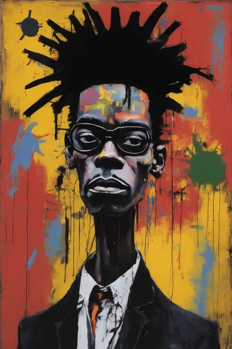 Jean-Michel Basquiat Style - Ernest Eugene Barnes Jr. painting of a goth disko in the style of Jean-Michel Basquiat.