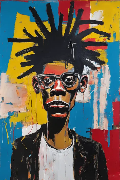 Jean-Michel Basquiat Style - 20th century abstract painting self portrait of Jean Michele Basquiat