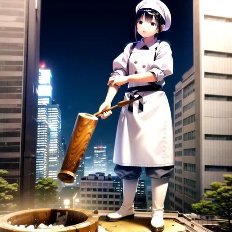 extremely detailed CG unreal engine 8k, best quality, 1man, GTS, standing, full body, food, all intricate,
hammer, dango, mochi, mallet, (man holding hammer, kine on building, MTTK), cooking, mochi,
detailed cityscape behind, outside,
<lora:mochi_pounding_v1:0.8> <lora:GTSv5:1>