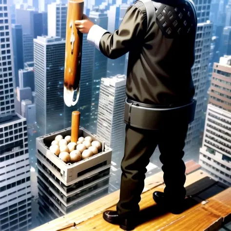 extremely detailed CG unreal engine 8k, best quality, 1man, (GTS), standing, full body, food, all intricate,
hammer, dango, mochi, mallet, (man holding hammer, kine, kine on building, MTTK), wood, cooking, mochi,
detailed cityscape behind, outside
<lora:mochi_pounding_v1:0.8> <lora:GTSv5:1>