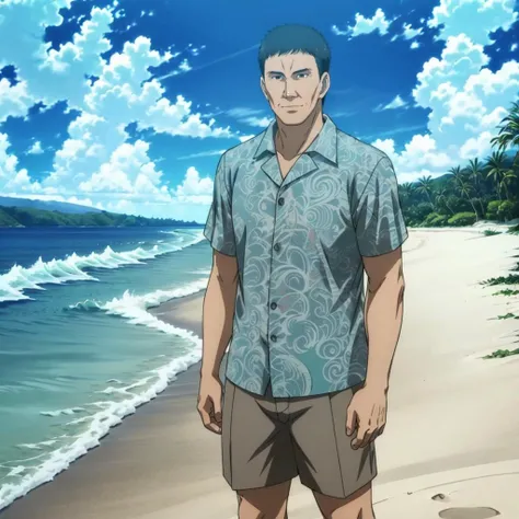 masterpiece,high quality,solo,
<lora:Roux001:0.7>,
Roux,1man,
shirtless,shorts,ocean,beach,sunshine,walking,