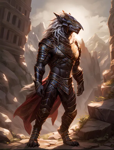suggestive content, highres, super high resolution, beautiful details, depth of field, solo focus, detailed background, high quality, good lighting, high res, (((masterpiece))), 8k, depth of field, ray tracing, detailed background, great lighting, detailed face and body, detailed lighting, [cinematic lighting], [backlighting], [detailed ambient light], [gray natural lighting], [sharp focus], solo, hdr, eyes covered
<lora:MalikethFRL27nO:0.8>, maliketh (elden ring), male anthro wolf furry, canid, canine, muscular, masculine, big muscle, huge muscle, tail, long fluffy tail, digitigrade, toe claws, long flowing hair, 
wearing ((armor, helmet, topwear, full body armor, intricate armor, thick armor)), black armor with golden accents, (facing away), (standing on top of a mountain looking away at a fantasy nature mountain meadow landscape), (looking away),
(detailed fluffy fur, fluffy, detailed fur):1.4, tuft, neck tuft, neck fluff, tufted fur, fur tuft, inner ear fluff, <lora:Furtastic_Detailer:1>,