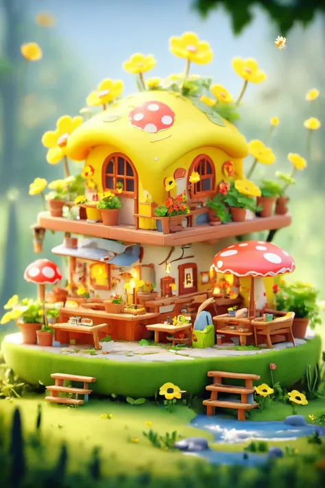 3dfz, no humans, flower, grass, ladder, window, plant, scenery, book, mushroom, yellow flower, water, watering can, blurry, potted plant, outdoors,
tilt-shift,best quality,masterpiece,realistic,HDR,UHD,8K,