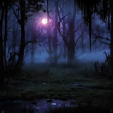 (masterpiece:1.2), (best quality,:1.2), 8k, HDR, ultra detailed, ((photorealistic)), professional light, cinematic lighting, fashion photography, ambient lighting, a sinister fantasy swamp, dead trees, fog, moonlight, vines, bushes, a louisiana bayou, <lora:detail_slider_v4:2>, FanSwa, DarkFantasy, <lora:FantasySwamps-10:1>, ((perfect hands)), epiCPhoto