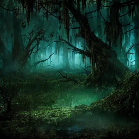 (masterpiece:1.2), (best quality,:1.2), 8k, HDR, ultra detailed, ((photorealistic)), professional light, cinematic lighting, fashion photography, ambient lighting, a sinister fantasy swamp, dead trees, fog, vines, bushes, corpselights, a louisiana bayou, <lora:detail_slider_v4:2>, FanSwa, DarkFantasy, <lora:FantasySwamps-10:1>, ((perfect hands)), epiCPhoto