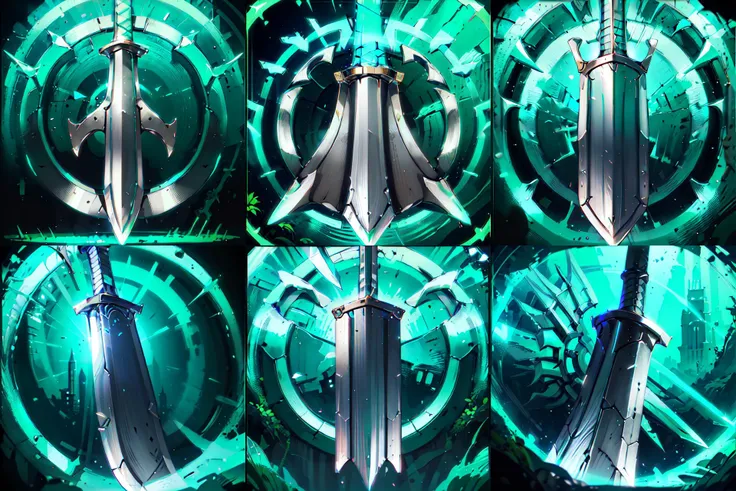 wowicon of planted sword, cyan rim light, <lora:sxz-wowicons-v2-new:0.8>