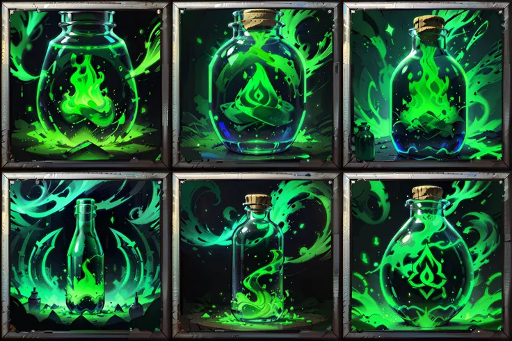 wowicon of bottle of green potion, glow <lora:sxz-wowicons-v5-100:0.75>