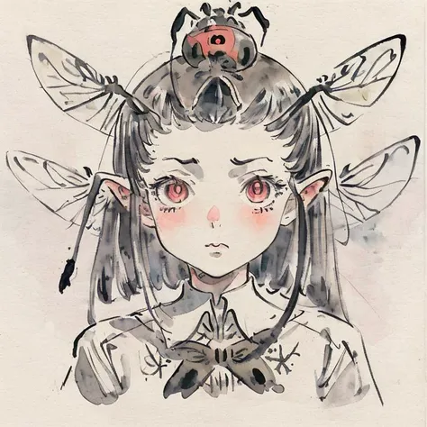 a girl with ant antenna on her head, multifaceted eyes, insect wings for ears
best quality, masterpiece, 8k, RAW, extremely detailed, intricate, watercolor