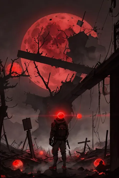 an apocalyptic world, red moon