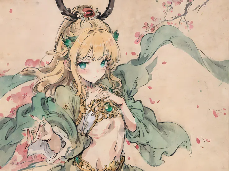 (masterpiece:1.4, best quality), (intricate details), unity 8k wallpaper, ultra detailed, beautiful and aesthetic, (photo)perfect lighting, (1girl),((blonde hair, green eyes:1.3, flat_chest)), dynamic pose, dynamic angle, lipstick, slim, slim body, detailed background, realistic, solo, perfect detailed face, detailed eyes, highly detailed, blush, hair ornament, ,