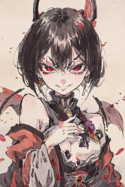 ((masterpiece)), (((best quality))), (sfw),
1girl, upper body, small breasts, short hair, (evil smile, evil), closed mouth, callmaichi, tsurime,
<lora:tsurime-000004:0.7>
