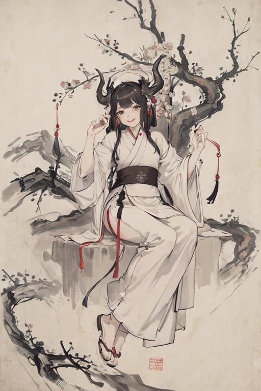 (masterpiece, best quality:1.2), traditional chinese ink painting,
peaceful, (smile), looking at viewer, wearing long hanfu, white hanfu,
A white dragon with hudge dragon head, A chinese dragon surrounded,
