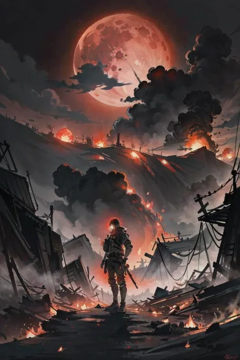 an apocalyptic world, red moon