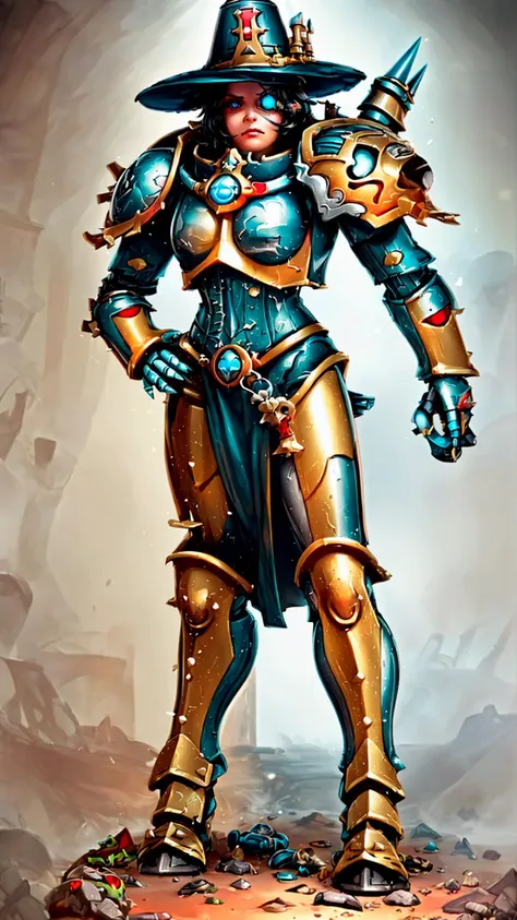 <lora:InquisitorKatarinyaGreyfax:0.8> InquisitorKatarinyaGreyfax, warhammer 40k, 1girl, Inquisitor, hat, power armor, short hair, black hair, bionic eye