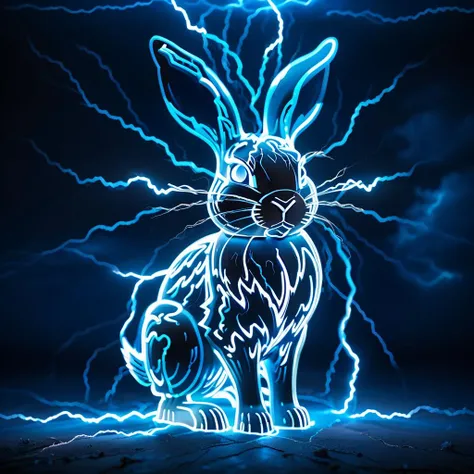(Masterpiece, high quality, best quality, official art, beauty and aesthetics:1.2),<lora:xl_shanbailing_0927lightning-000010:0.9>,thunder,composed of elements of thunder,no humans,glowing,glowing eyes,blue theme,bunny,