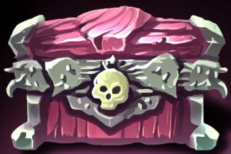 bones, skeleton, skull, treasure chest, spikes, thorns, spines, illustrate, anime, highres, ultra-detailed